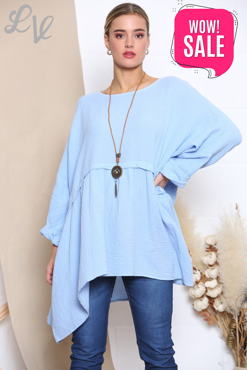 Dames Lagenlook Zwevende Top Met Ketting Hemelsblauw