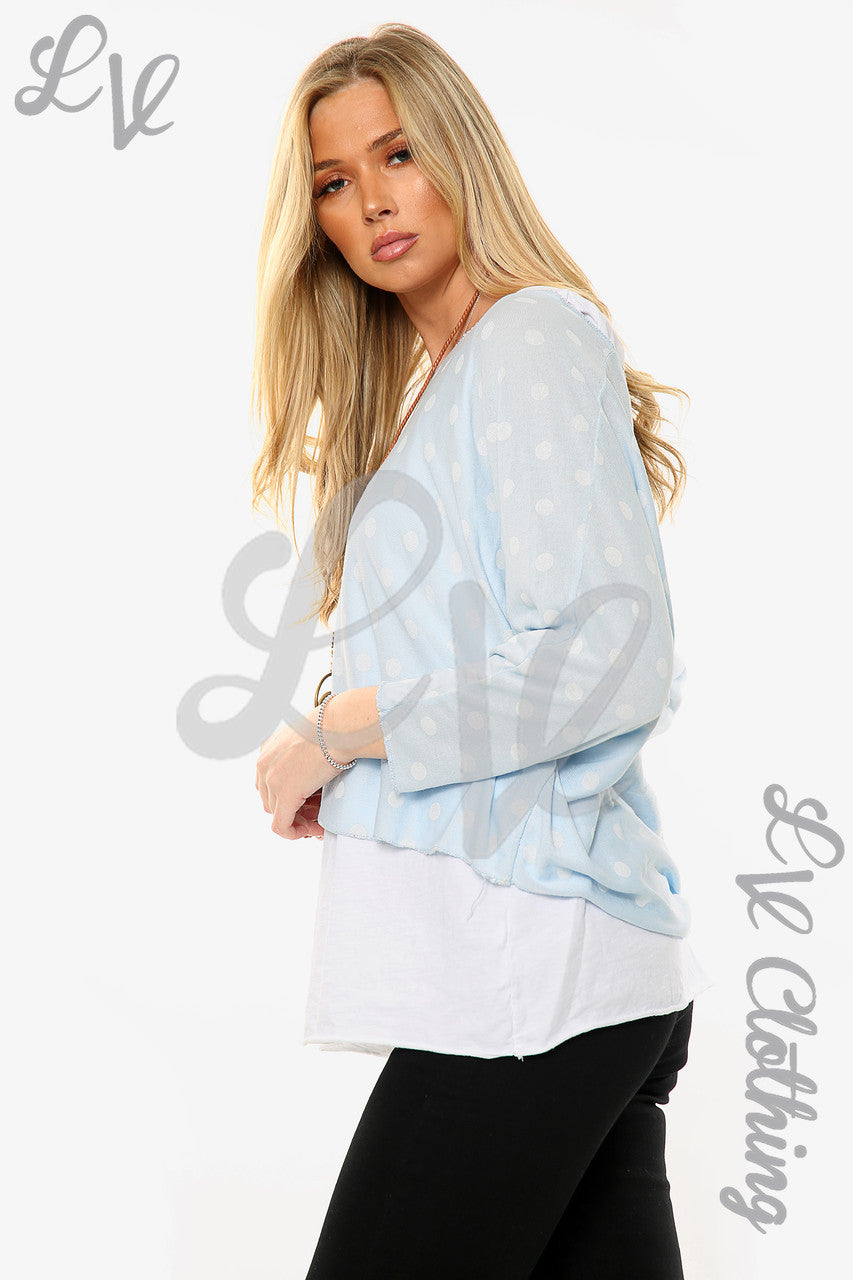 Dames Top Met Stippenprint En Twee Lagen Met Ketting Saliegroen Eenheidsprijs WAS £13.99 NU £6.99