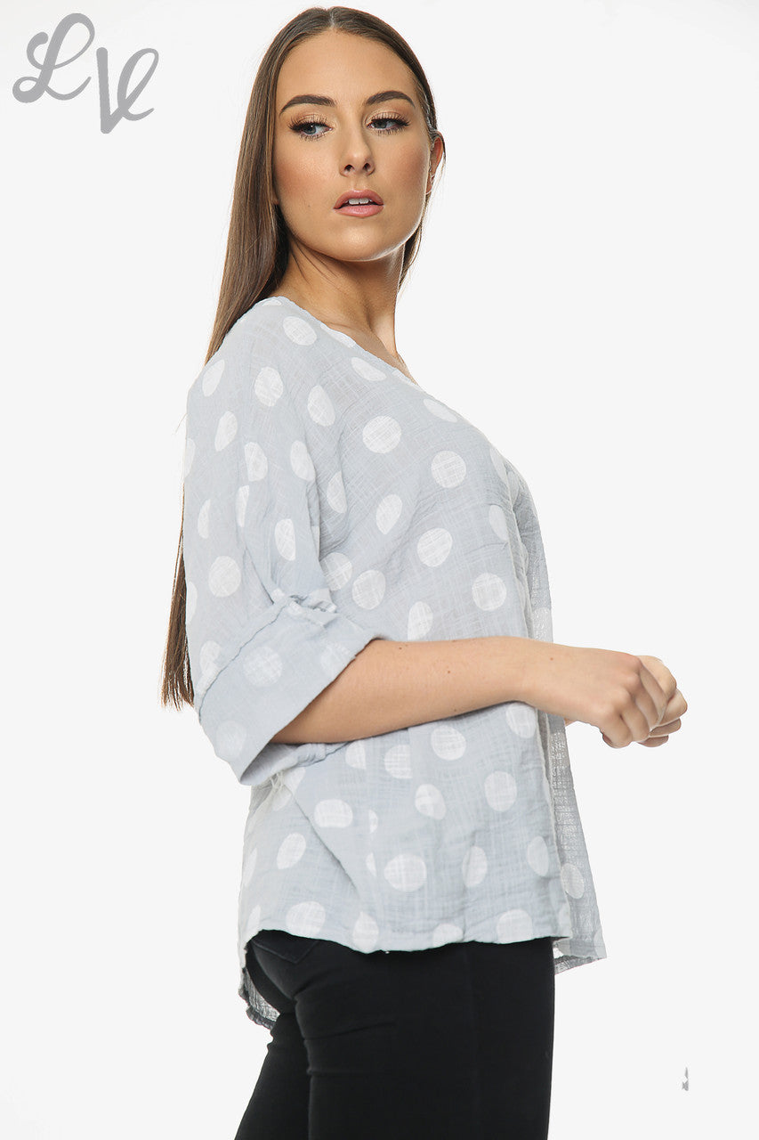 Dames Top Met Polkadots Simpel Zilver Prijs per stuk €7,99
