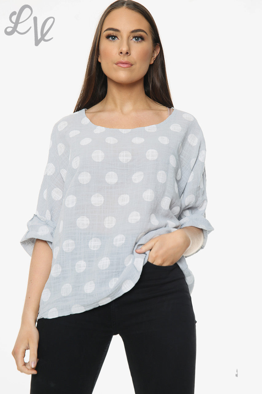 Dames Top Met Polkadots Simpel Zilver Prijs per stuk €7,99