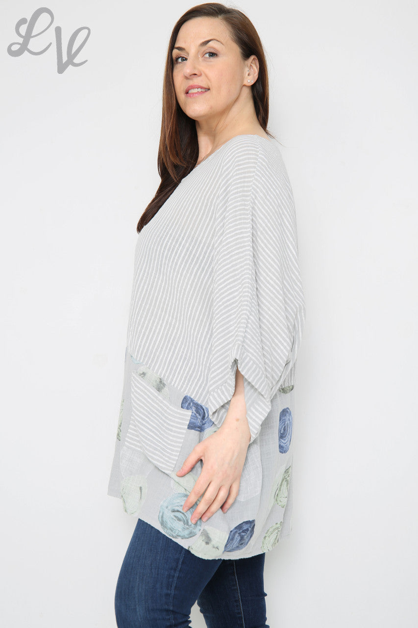 Dames Top Met Strepen & Cirkels Print Zilver Stukprijs € 8,99