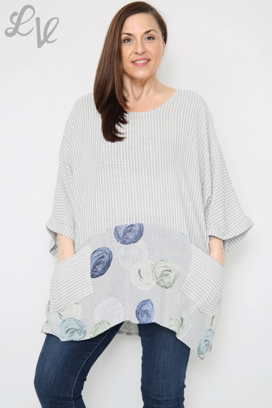 Ladies Stripes & Circles Print Top Silver Unit Price £8.99