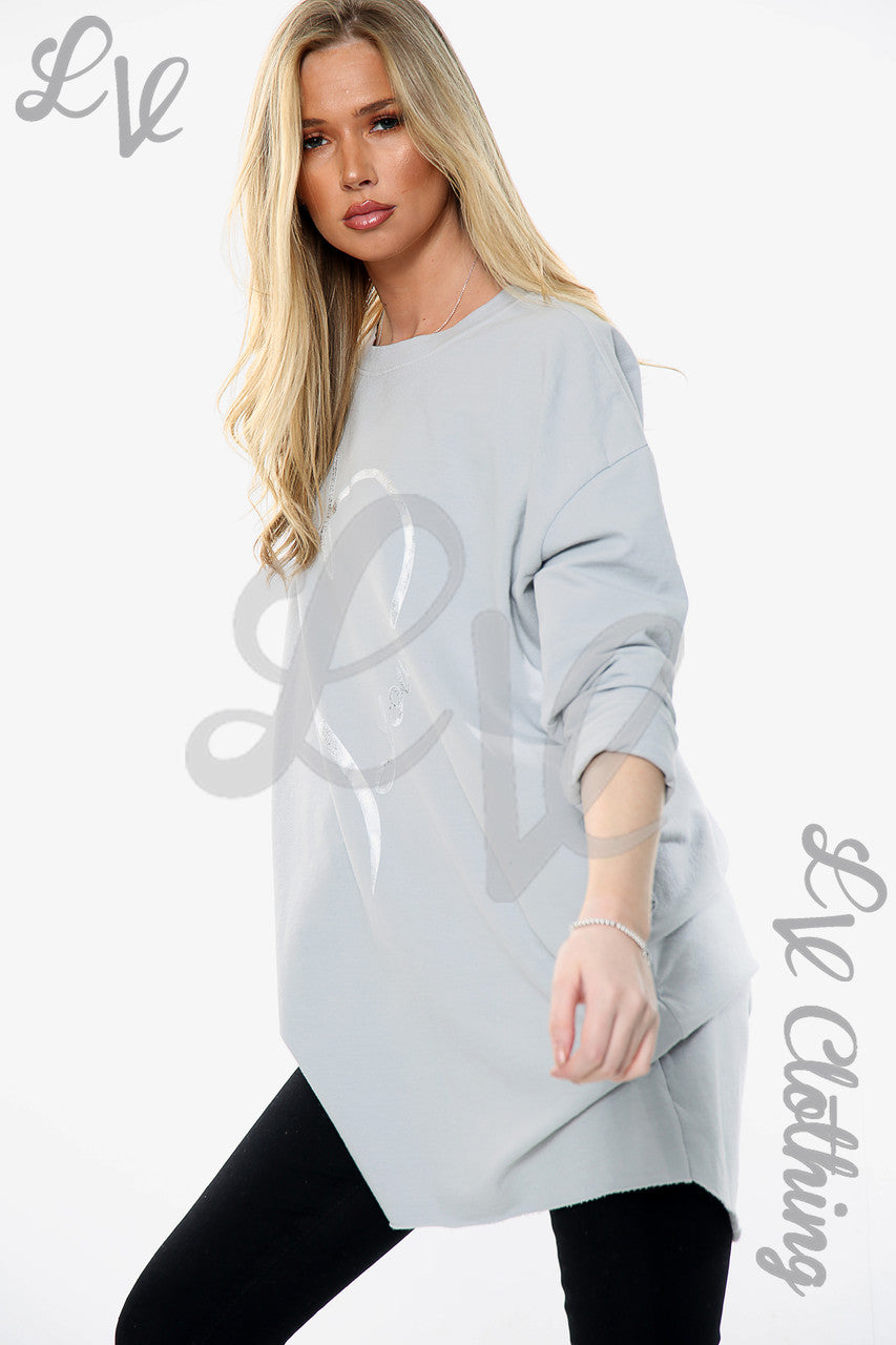 Dames Folie Hart Liefde Graphic Sweatshirt Top Zilver Stukprijs € 12,99