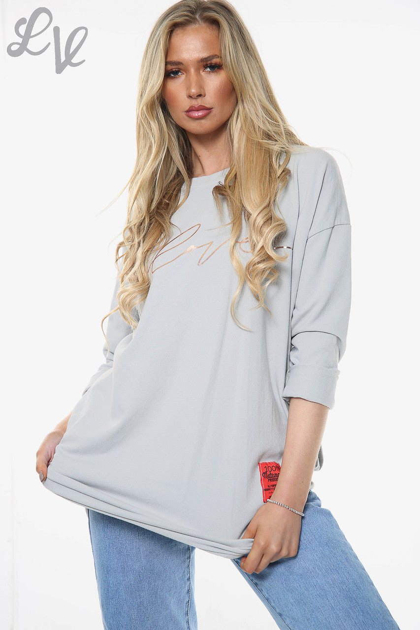 Ladies Love Script Sweatshirt Top Silver Unit Price £11.99