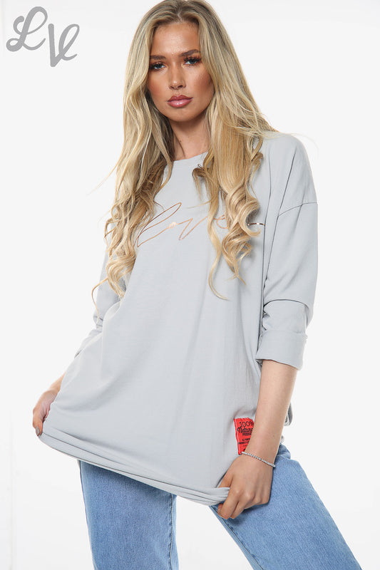 Ladies Love Script Sweatshirt Top Silver Unit Price £11.99
