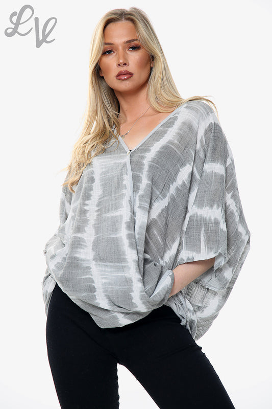 Ladies Tie Dye Print Floaty Top Silver Unit Price £14.99