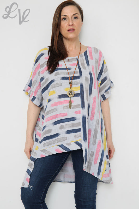 Ladies Paint Stripes Print Asymmetrical Top Silver Unit Price £8.99