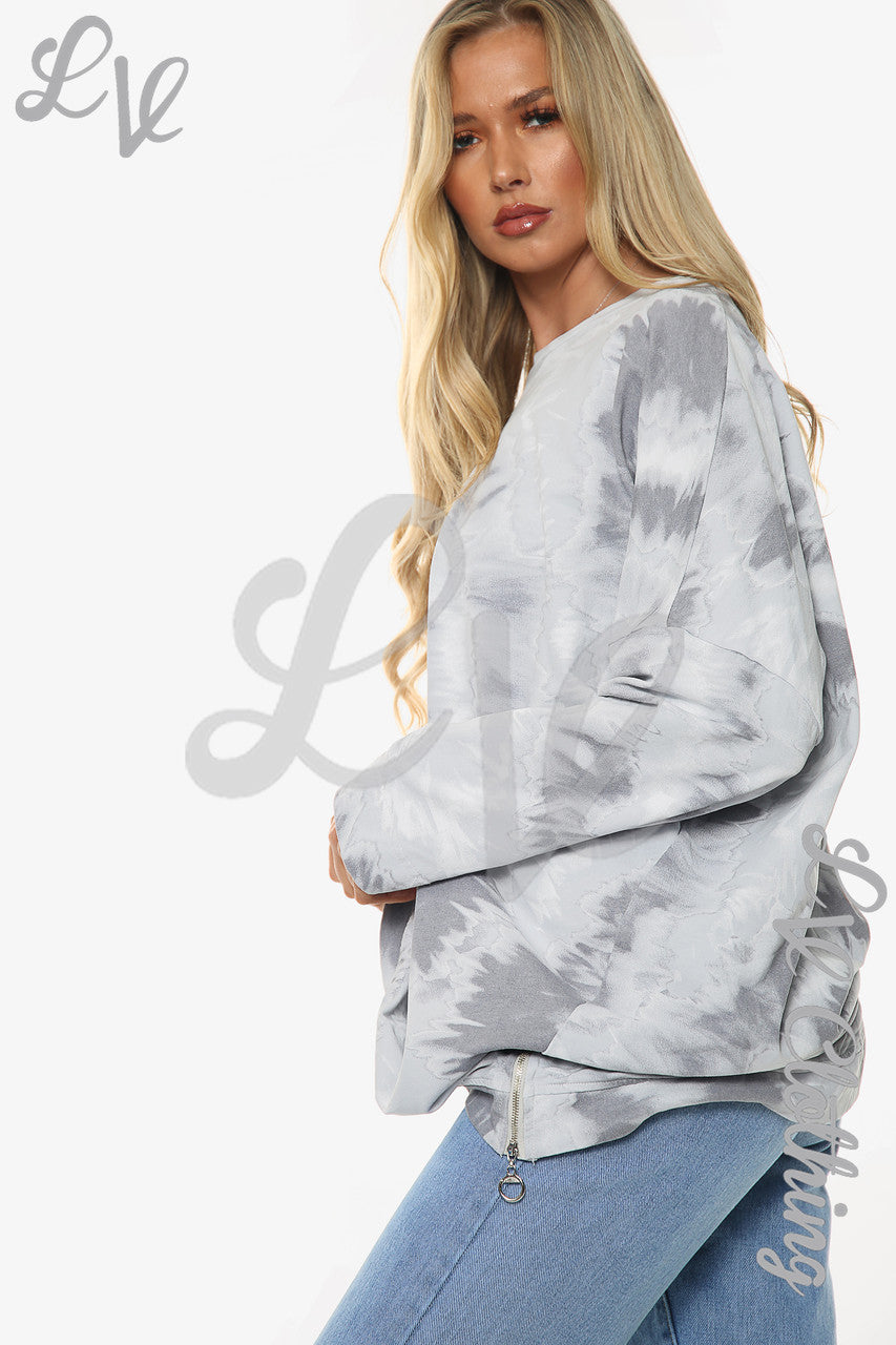 Dames Tie Dye Print Sweatshirt Top Zilver Stukprijs WAS € 13,99 NU € 10,49