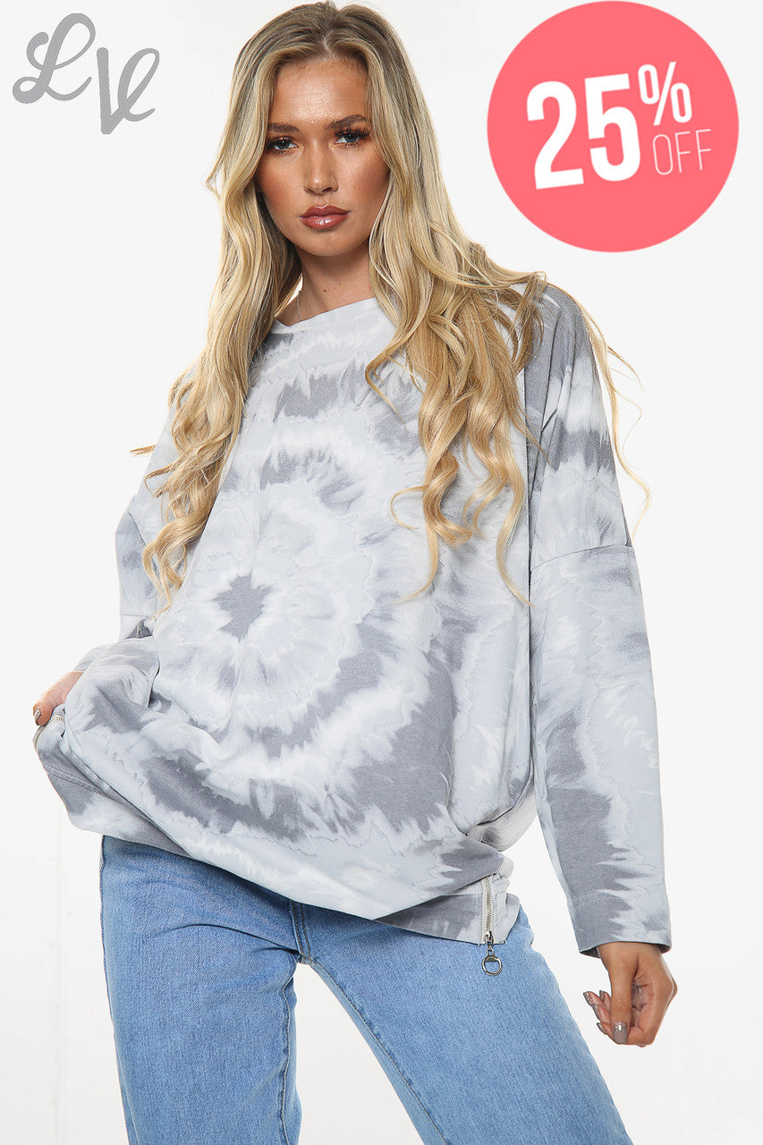 Dames Tie Dye Print Sweatshirt Top Zilver Stukprijs WAS € 13,99 NU € 10,49