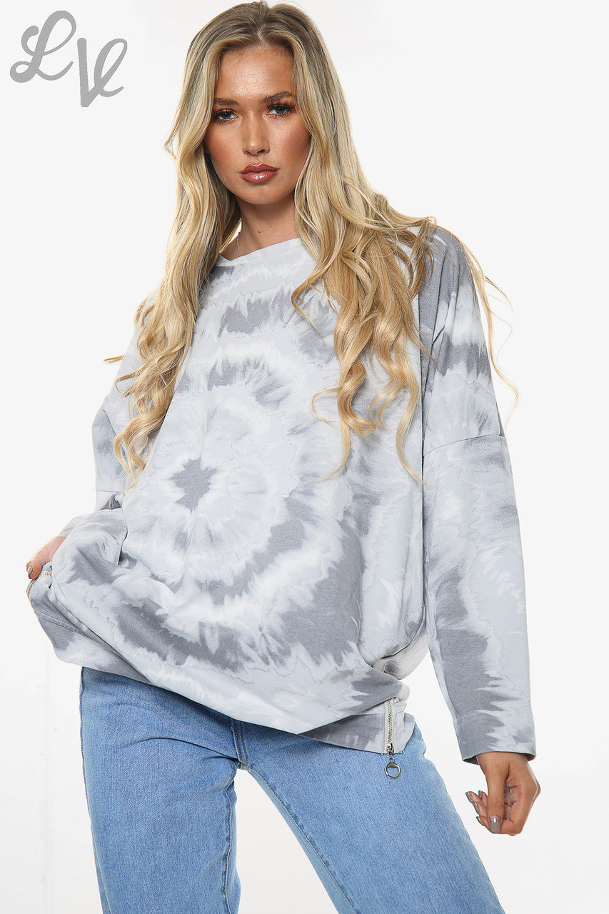 Dames Tie Dye Print Sweatshirt Top Zilver Stukprijs WAS € 13,99 NU € 10,49