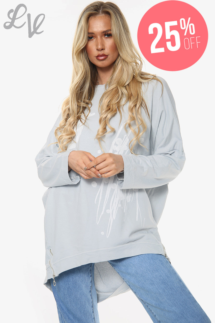 Dames Graffiti Vormen Sweatshirt Top Zilver Stukprijs € 11,99