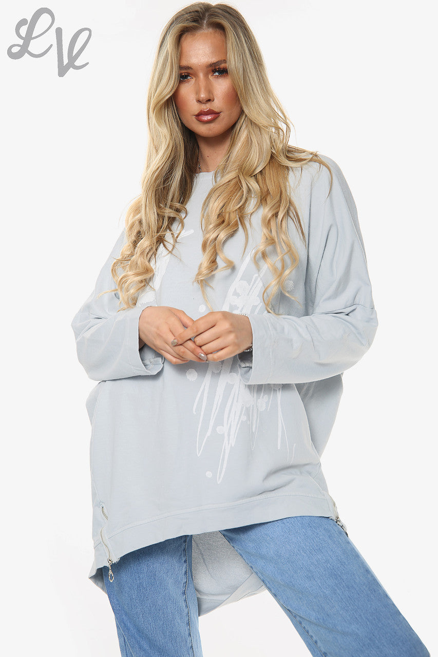 Dames Graffiti Vormen Sweatshirt Top Zilver Stukprijs € 11,99