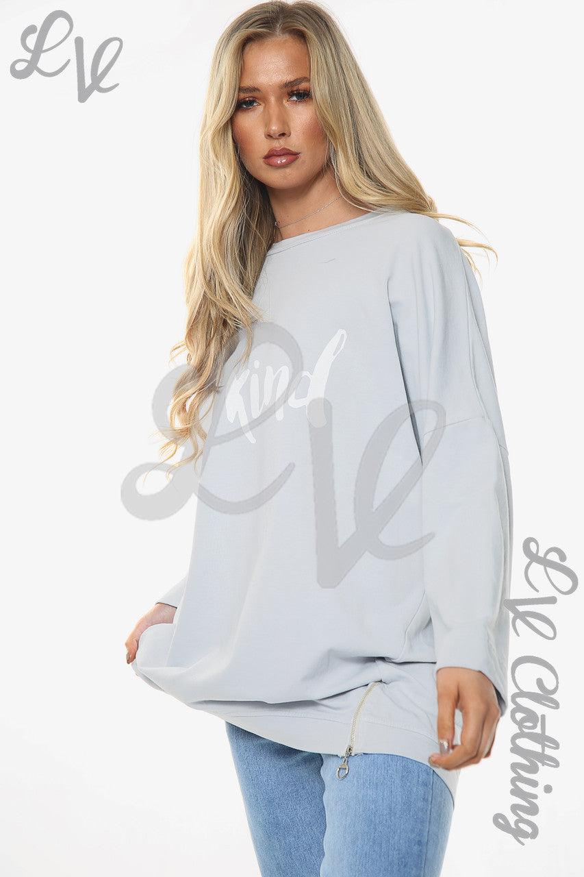 Ladies Be Kind Sweatshirt Top Zilver Stukprijs WAS € 13,99 NU € 10,49