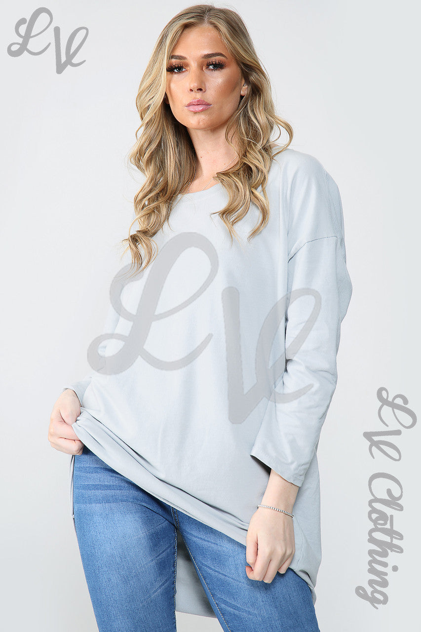 Dames Effen Oversized Tuniek Sweatshirt Top Zilver - Prijs per stuk € 14,99