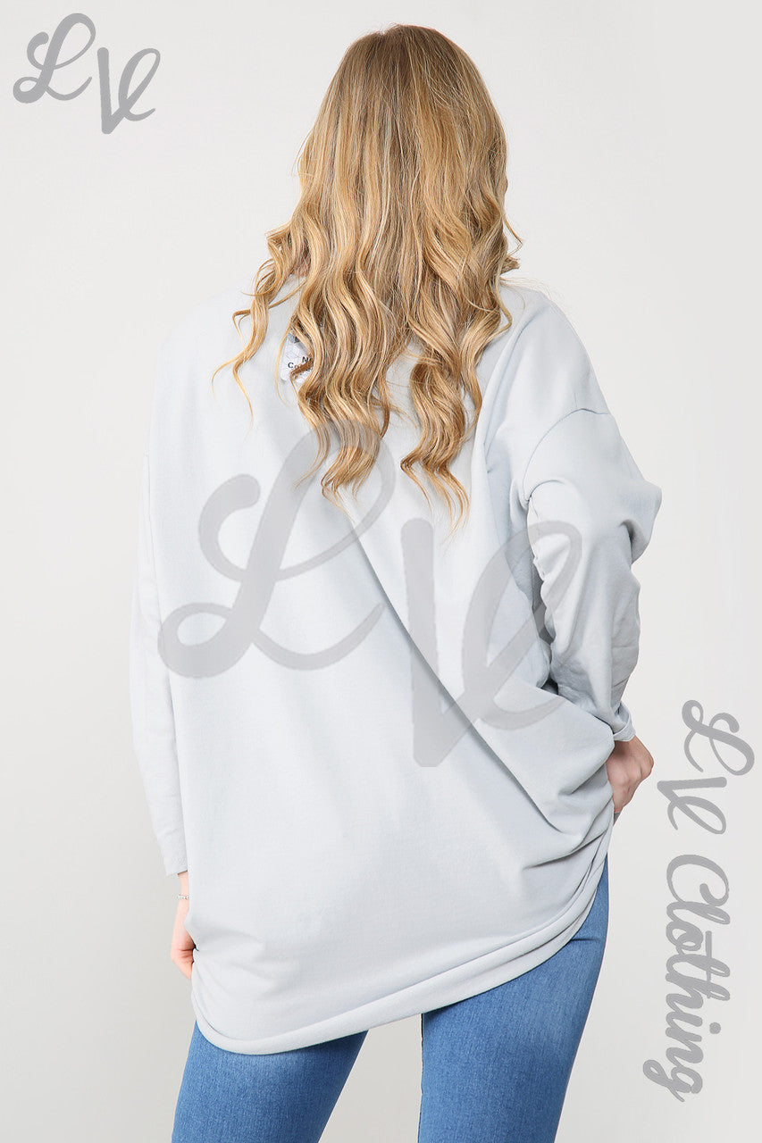 Dames Effen Oversized Tuniek Sweatshirt Top Zilver - Prijs per stuk € 14,99