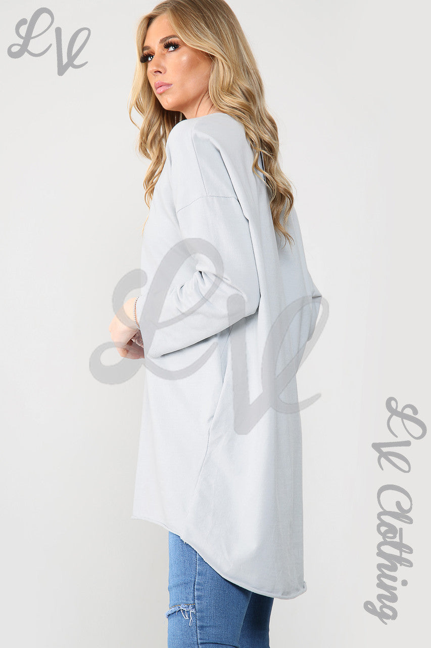 Dames Effen Oversized Tuniek Sweatshirt Top Zilver - Prijs per stuk € 14,99