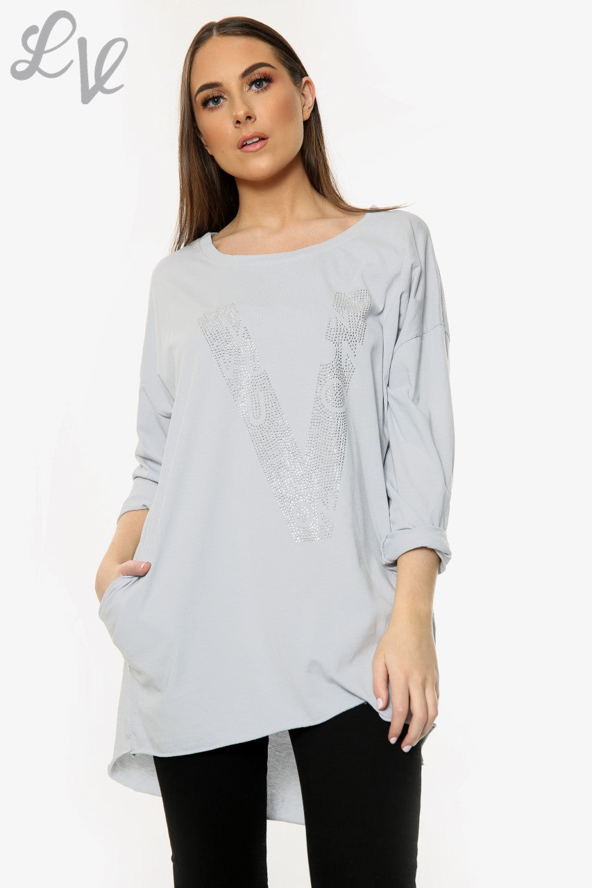 Ladies Diamante Love Top Silver Unit Price WAS £12.99 NOW £6.49