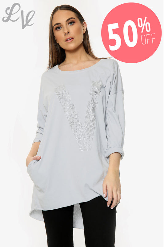 Ladies Diamante Love Top Silver Unit Price WAS £12.99 NOW £6.49