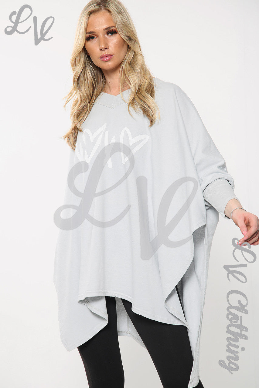 Dames Hart X Print Italiaanse Baggy Top Zilver Prijs per stuk £17.99