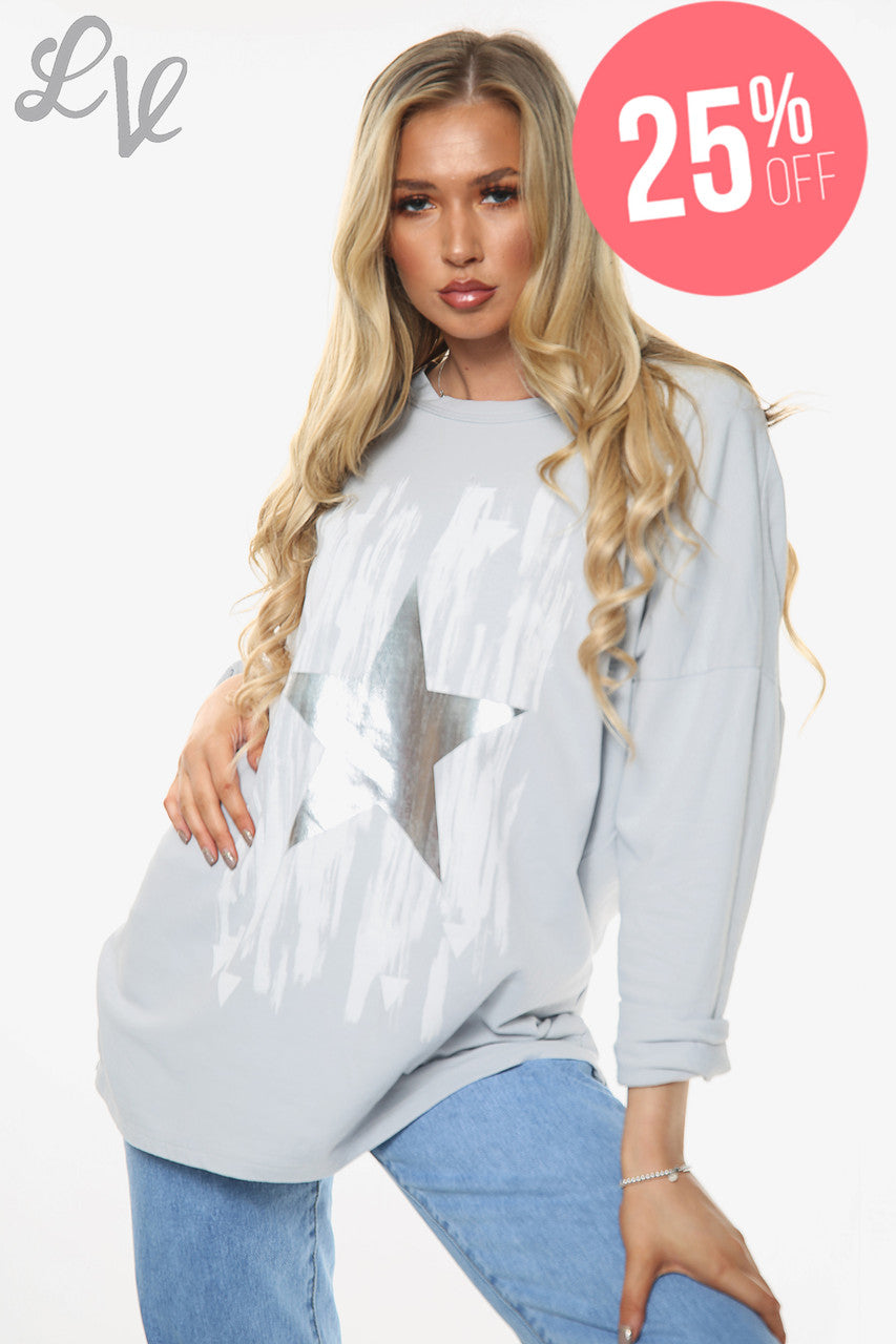 Dames Foil Star Paintsplash Top Zilver Stukprijs €13,99