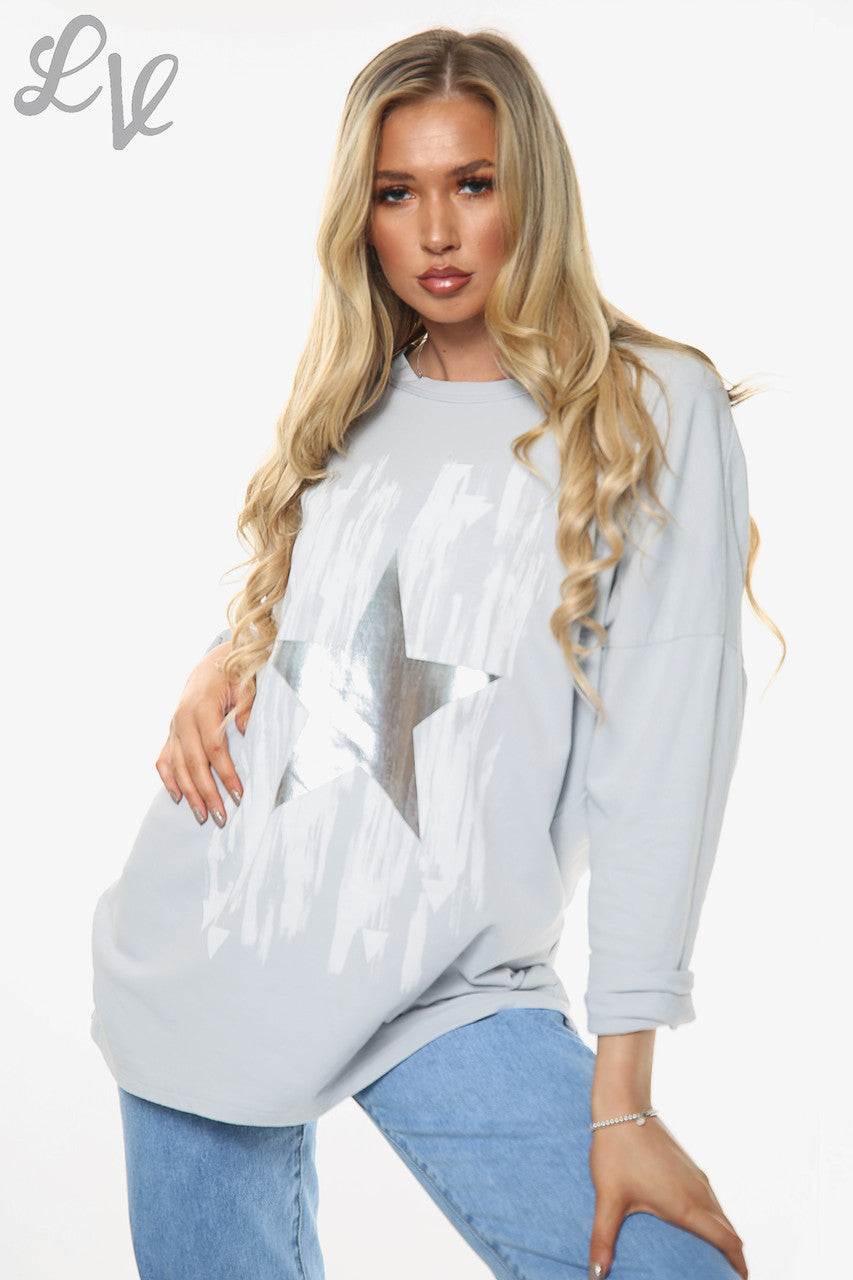 Dames Foil Star Paintsplash Top Zilver Stukprijs €13,99