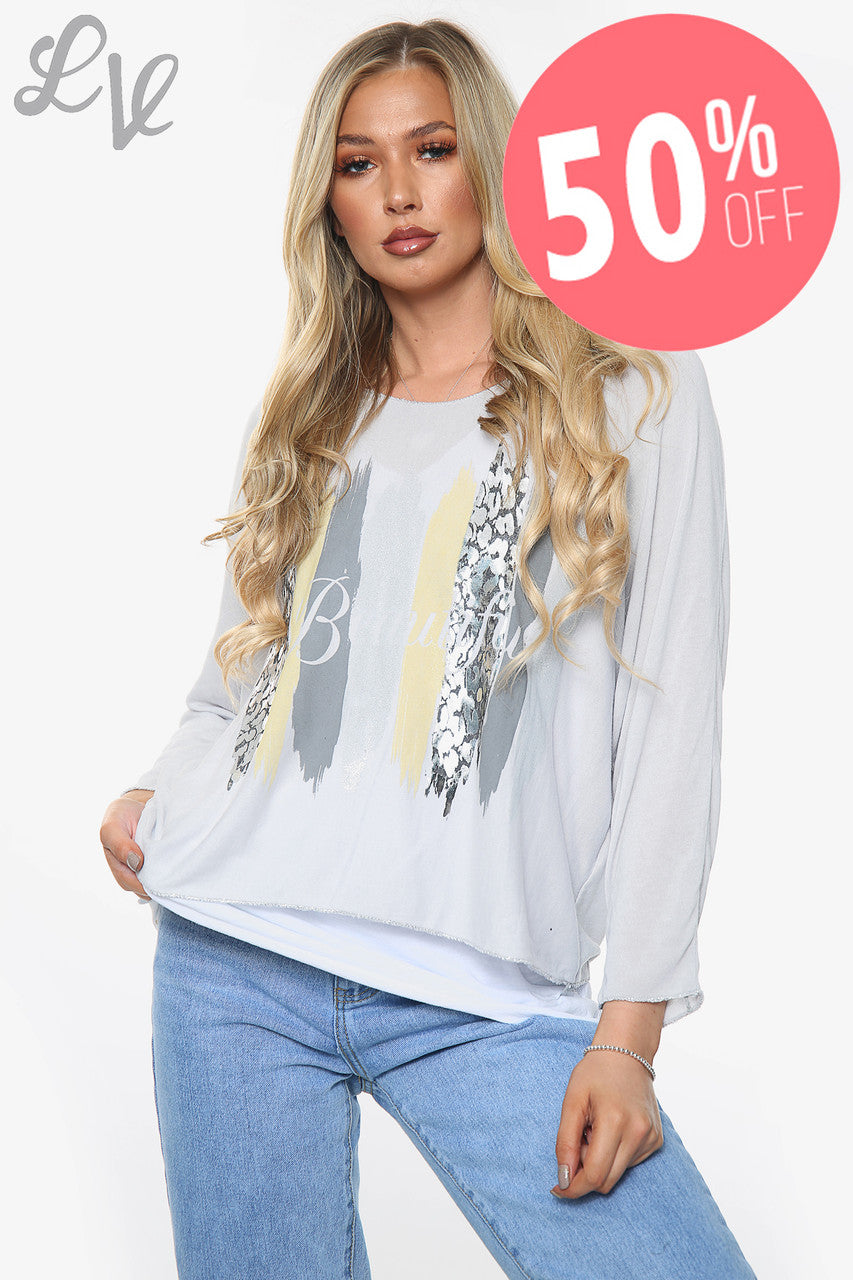 Dames Mooie Slogan 2-laags Top Zilver Stuksprijs WAS £13,99 NU £6,99