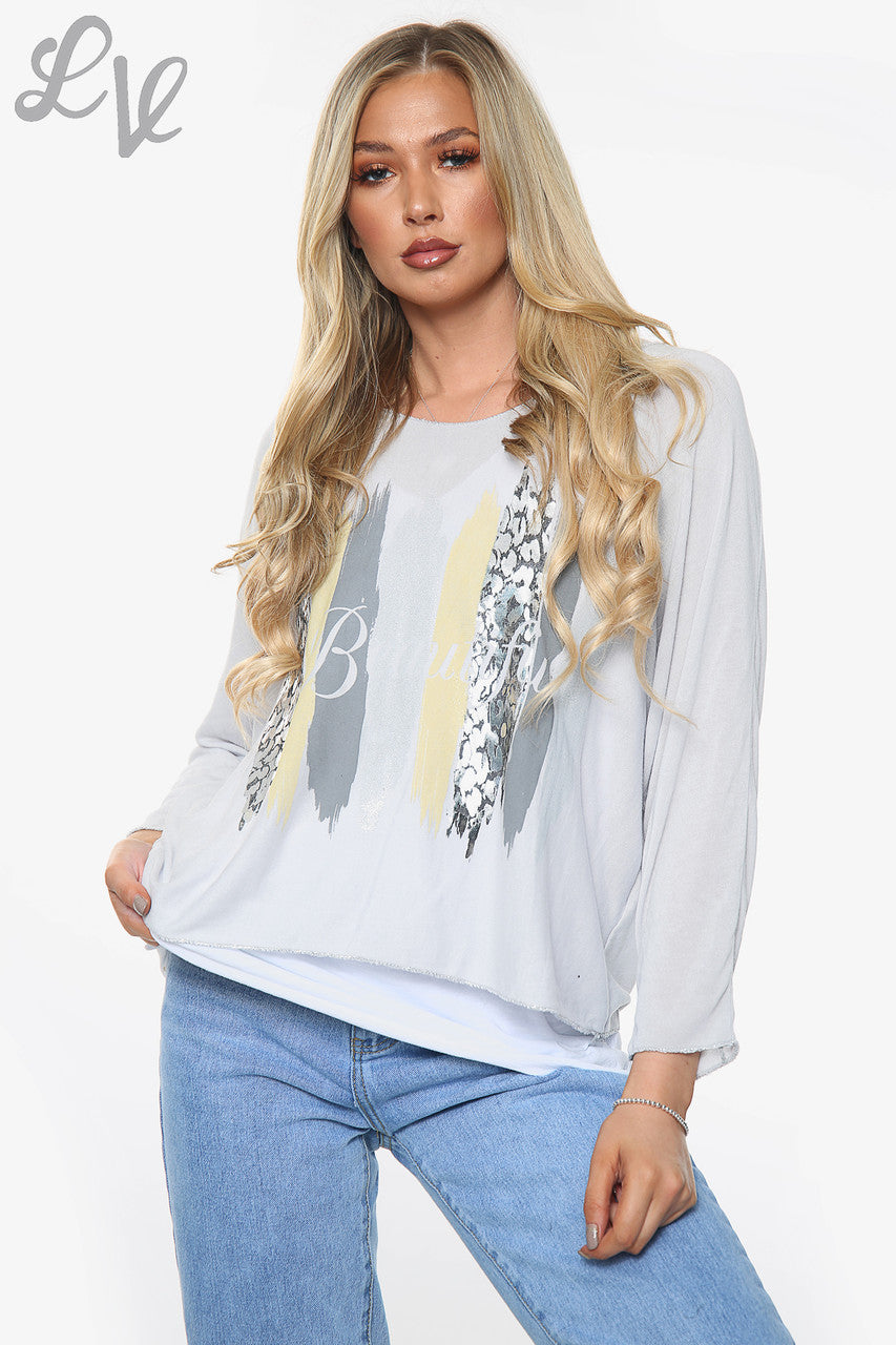 Dames Mooie Slogan 2-laags Top Zilver Stuksprijs WAS £13,99 NU £6,99