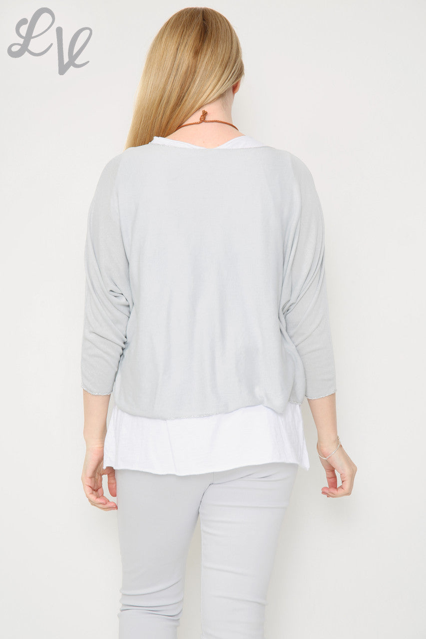 Ladies Glitter Star 2 Layer Top With Necklace Silver Unit Price £8.99