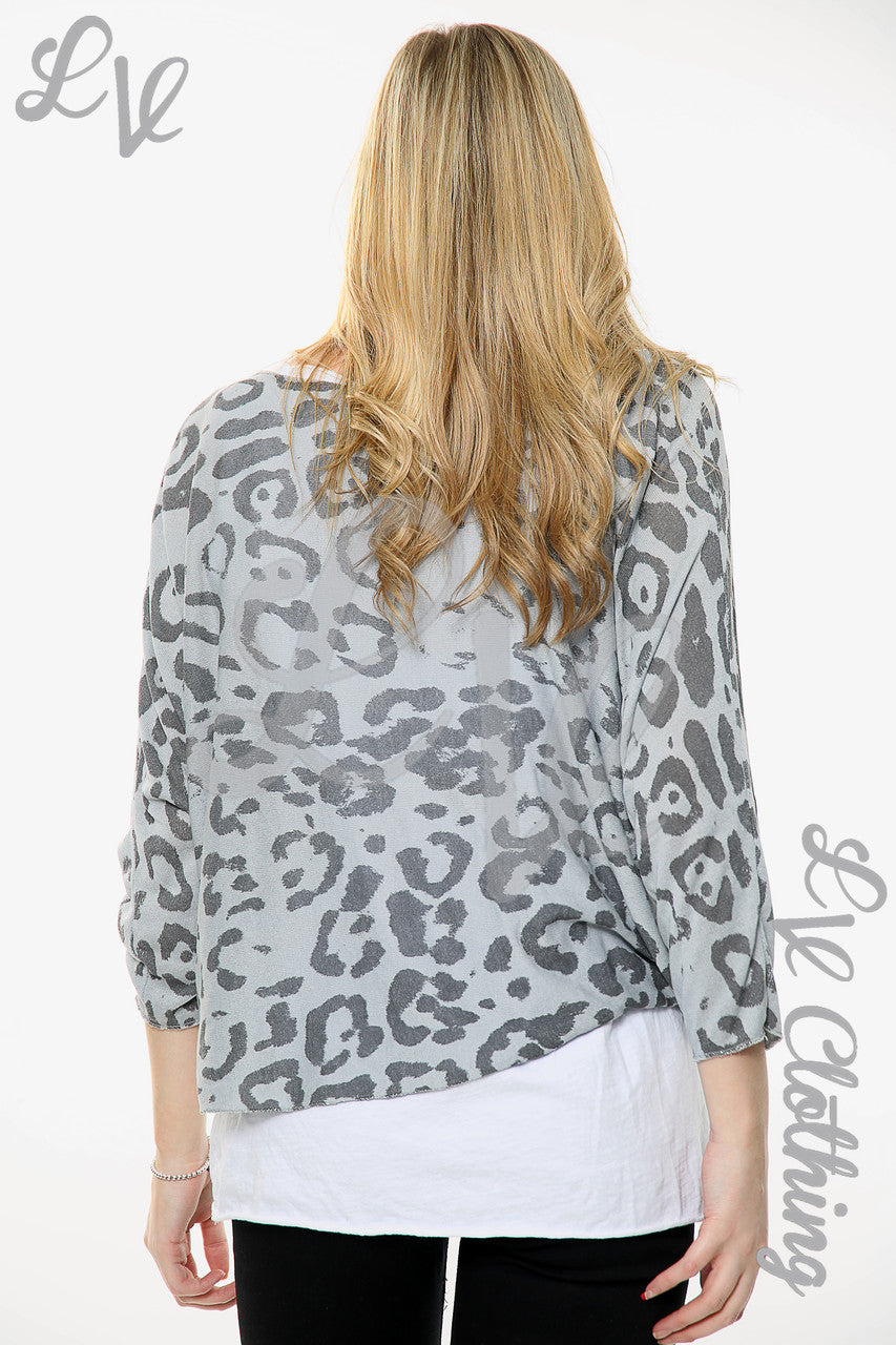 Dames Leopardprint Top Met 2 Lagen En Bijpassende Sjaal Zilverstukprijs WAS £13,99 NU £6,99