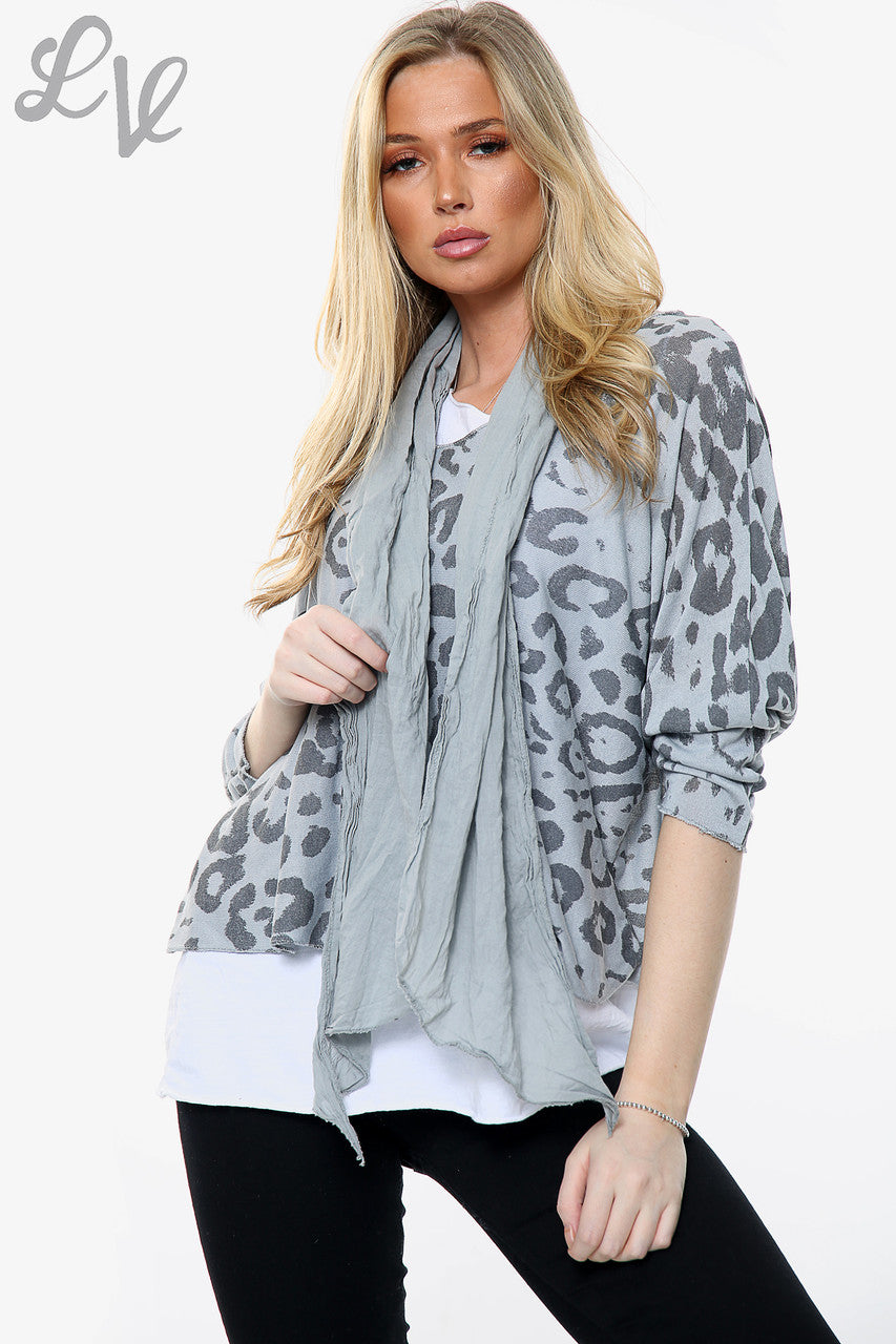 Dames Leopardprint Top Met 2 Lagen En Bijpassende Sjaal Zilverstukprijs WAS £13,99 NU £6,99