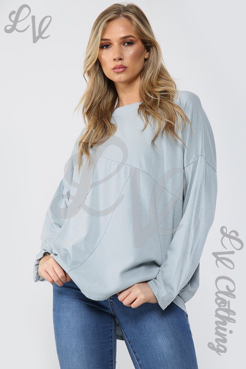 Dames Geribbelde Top met Voorzak Grijs - Prijs per stuk € 11,99