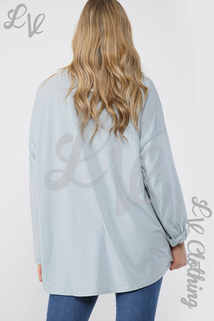 Dames Geribbelde Top met Voorzak Grijs - Prijs per stuk € 11,99