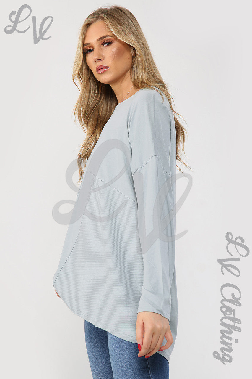 Dames Geribbelde Top met Voorzak Grijs - Prijs per stuk € 11,99