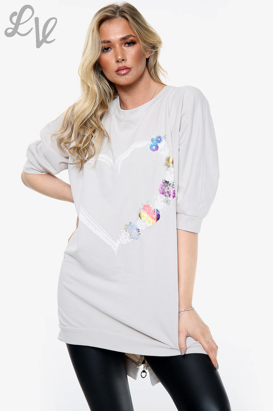 Ladies Skull Heart Graphic Top Silver Unit Price £14.99