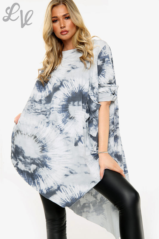 Ladies Tie Dye Draped Hem Top Silver Unit Price £12.99