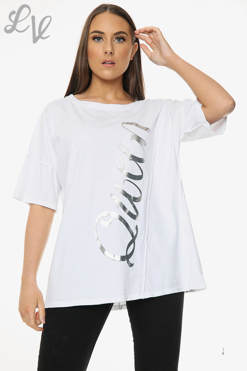 Dames Folie Queen Script Top Zilver Stukprijs WAS €9,99 NU €4,99