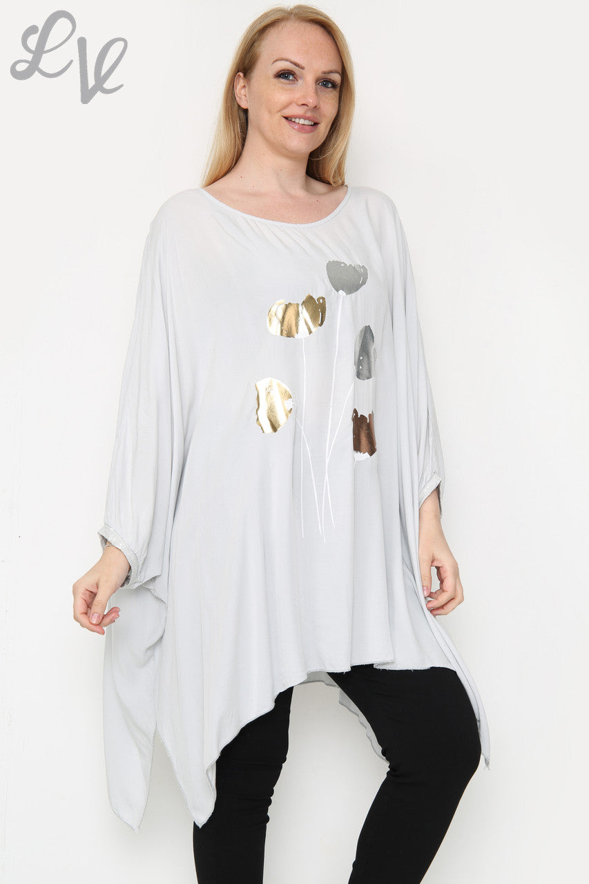 Dames folie tulpenprint luchtige top zilver eenheidsprijs € 11,99