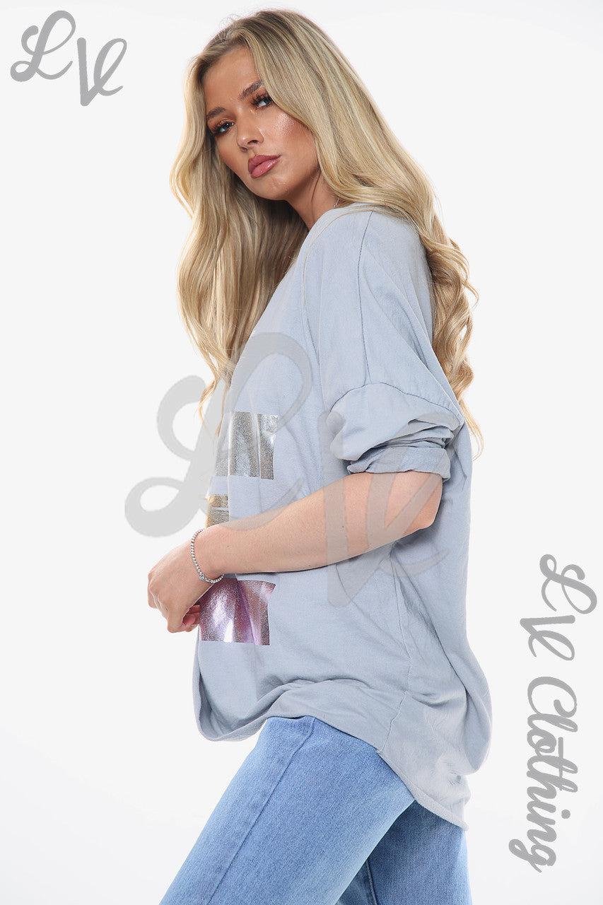 Ladies Foil Colourful Blocks Sweatshirt Top Silver Unit Price £11.99