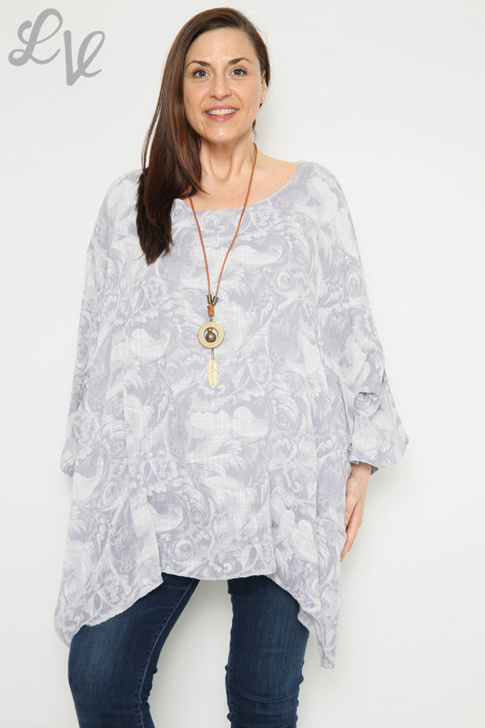Ladies Baroque Print Batwing Top Silver Unit Price £12.99