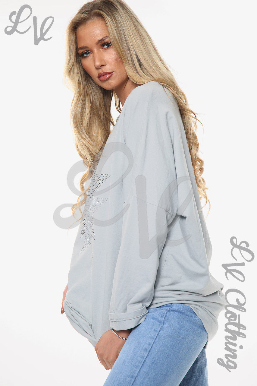 Ladies Dimante Stars Sweatshirt Top Silver Unit Price WAS £13.99 NOW £6.99