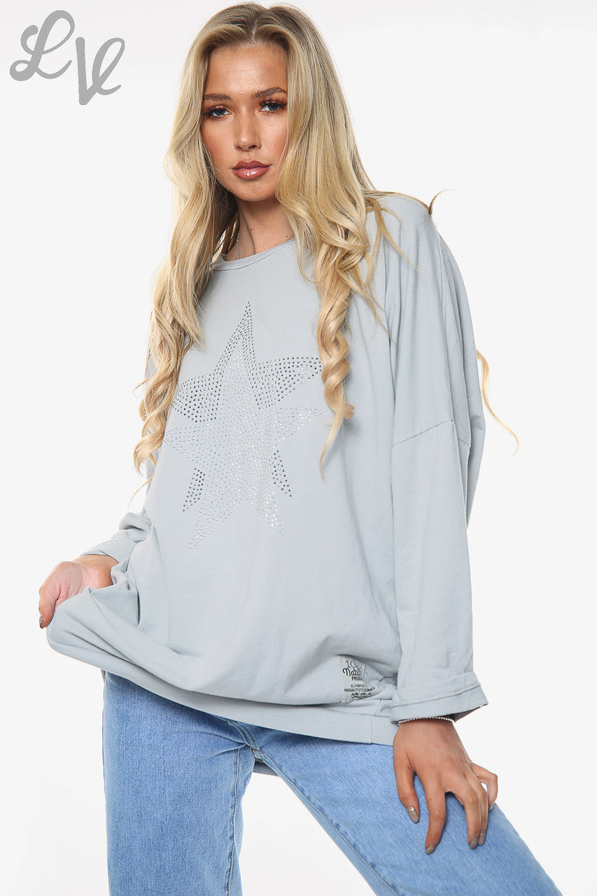 Ladies Dimante Stars Sweatshirt Top Silver Unit Price WAS £13.99 NOW £6.99