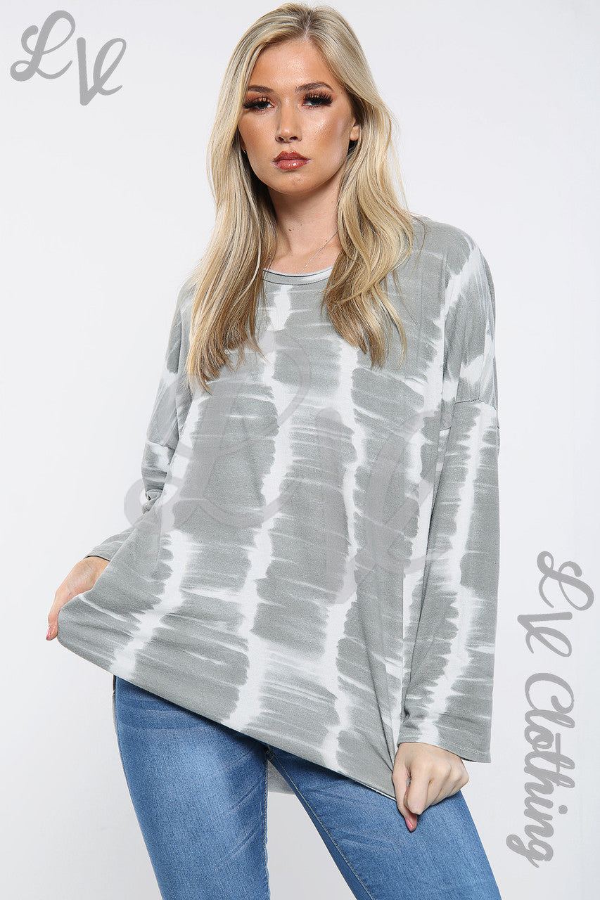 Dames Tie Dye Print Sweatshirt Top Zilver - Prijs per stuk € 8,99