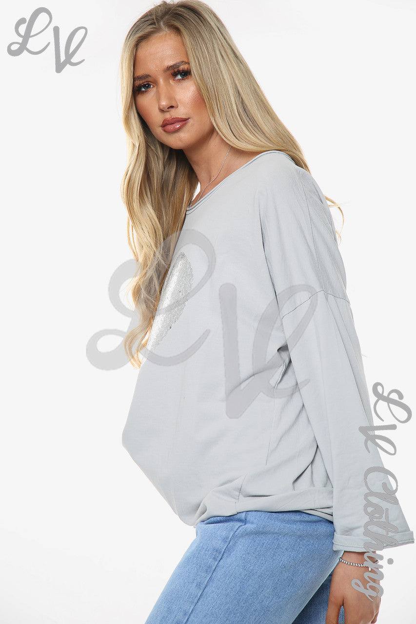 Dames Sequin Shimmer Hart Top Zilver Stukprijs WAS €11,99 NU €5,99