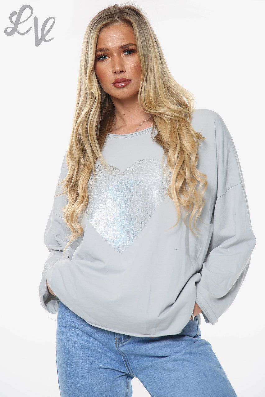 Dames Sequin Shimmer Hart Top Zilver Stukprijs WAS €11,99 NU €5,99