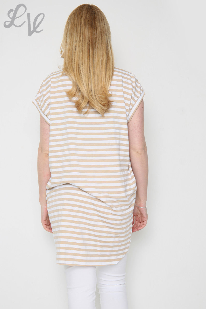 Ladies Short Sleeved Striped Top Stone Unit Price £8.99