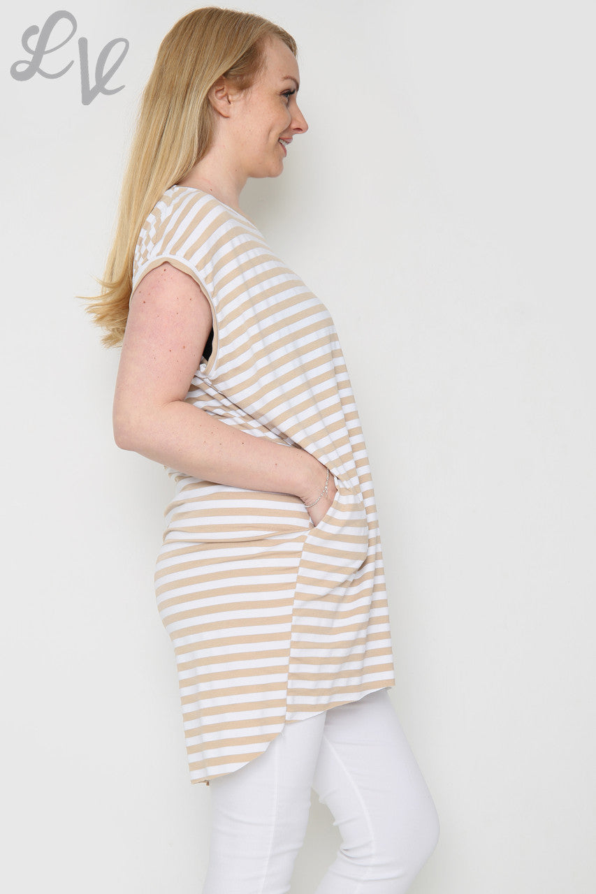 Ladies Short Sleeved Striped Top Stone Unit Price £8.99
