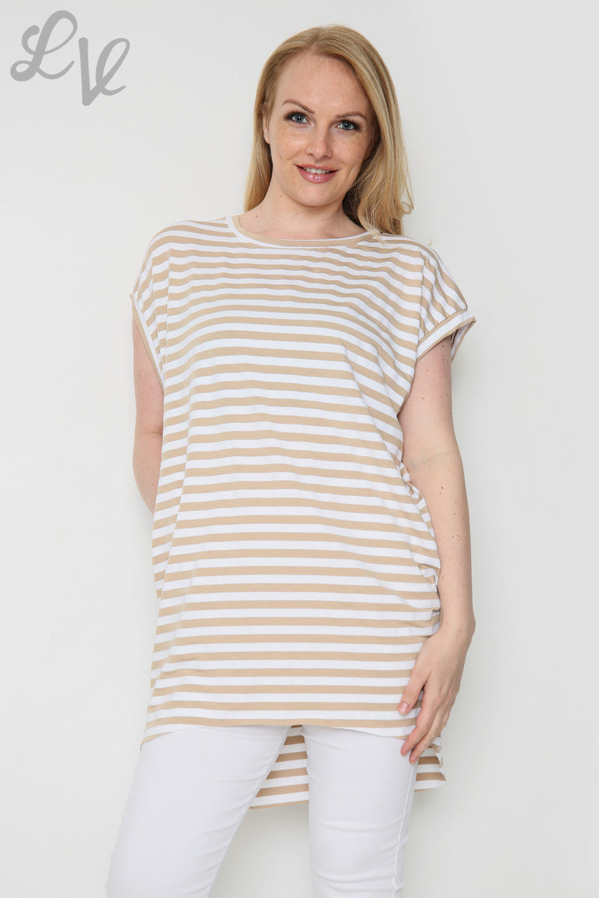 Ladies Short Sleeved Striped Top Stone Unit Price £8.99