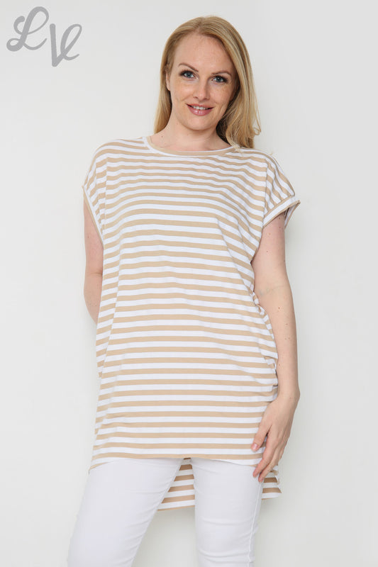 Ladies Short Sleeved Striped Top Stone Unit Price £8.99