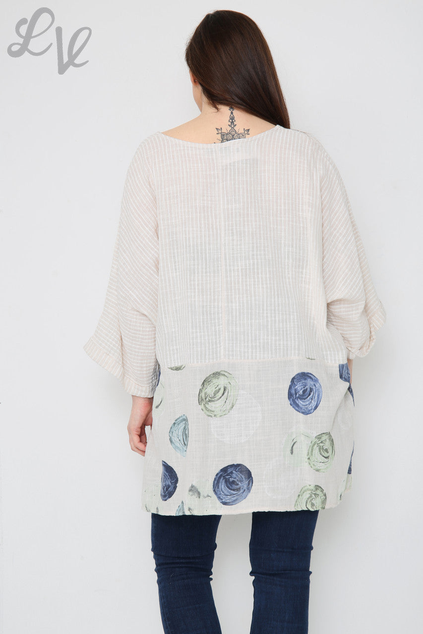 Ladies Stripes & Circles Print Top Stone Unit Price £8.99