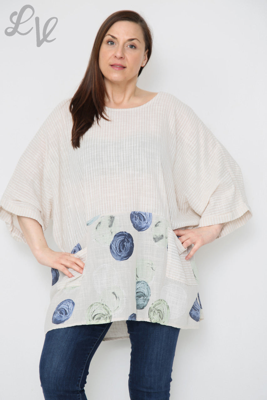 Ladies Stripes & Circles Print Top Stone Unit Price £8.99